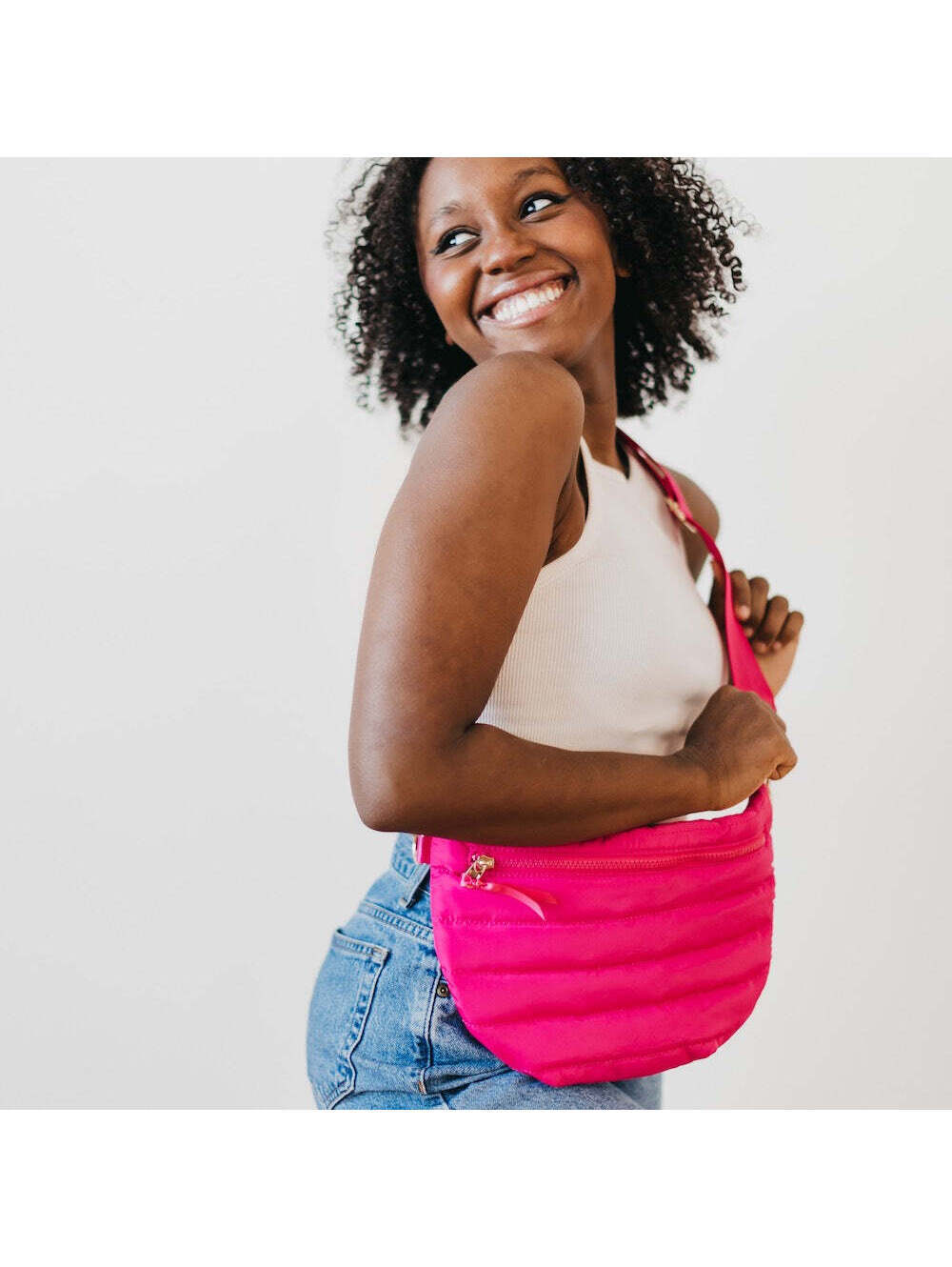 Pretty Simple Jolie Puffer Belt Bag Fuchsia Pink Crossbody Sling Bag